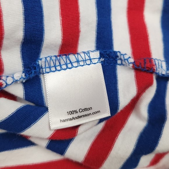 Hanna Andersson Red White Blue Patriotic Striped Short Sleeve Shirt 130 cm US 8 - Picture 4 of 5